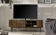 Arya Media Unit – Dark Oak Effect with Sliding Tambour Doors - Le Divano